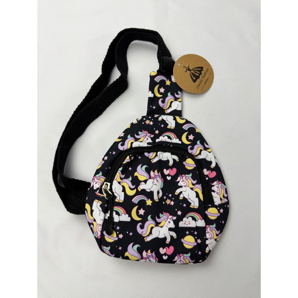 Classic Fashion Collection Unicorn Sling Bag Black Crossbody Backpack NWT